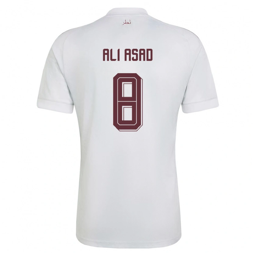 Danxen Mujer Camiseta Catar Ali Asad #8 Blanco Borgoña 2ª Equipación 26-28 La Camisa México