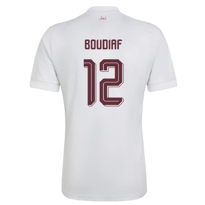 Danxen Mujer Camiseta Catar Karim Boudiaf #12 Blanco Borgoña 2ª Equipación 26-28 La Camisa México