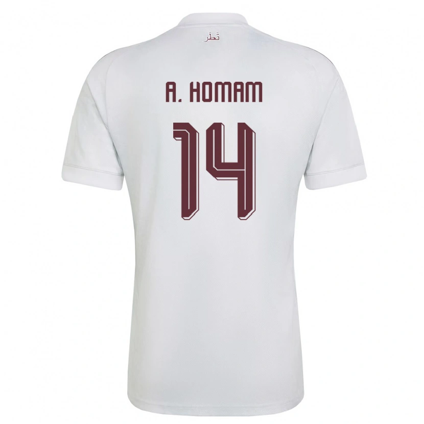 Danxen Mujer Camiseta Catar Homam Ahmed #14 Blanco Borgoña 2ª Equipación 26-28 La Camisa México