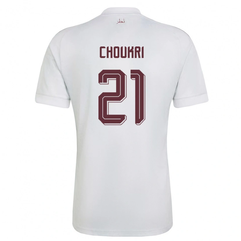 Danxen Mujer Camiseta Catar Khaled Choukri #21 Blanco Borgoña 2ª Equipación 26-28 La Camisa México