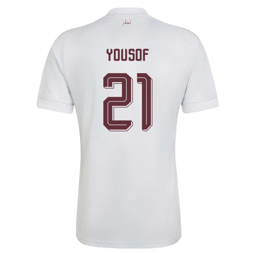 Danxen Mujer Camiseta Catar Yousof Hassan #21 Blanco Borgoña 2ª Equipación 26-28 La Camisa México