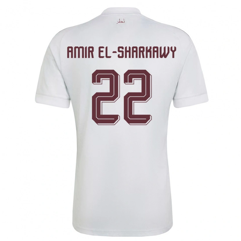 Danxen Mujer Camiseta Catar Galal Amir El-Sharkawy #22 Blanco Borgoña 2ª Equipación 26-28 La Camisa México