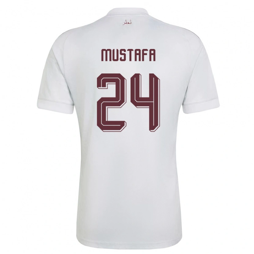 Danxen Mujer Camiseta Catar Mustafa Mashaal #24 Blanco Borgoña 2ª Equipación 26-28 La Camisa México