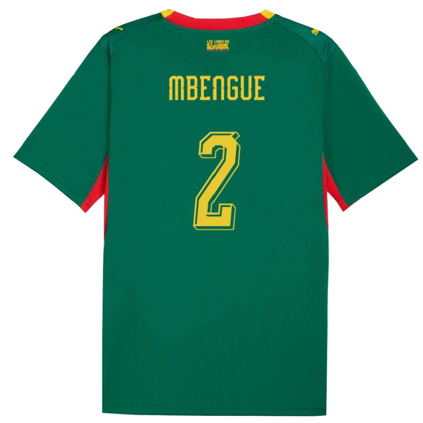 Danxen Mujer Camiseta Senegal Lamine Mbengue #2 Verde Amarillo Rojo 2ª Equipación 26-28 La Camisa México