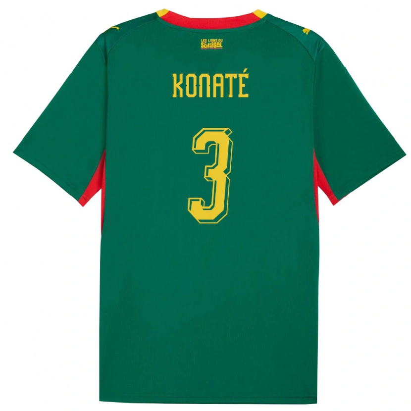 Danxen Mujer Camiseta Senegal Ousmane Konaté #3 Verde Amarillo Rojo 2ª Equipación 26-28 La Camisa México