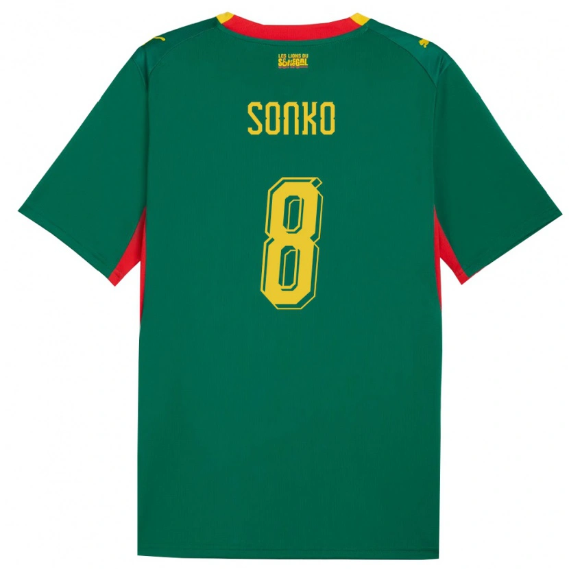 Danxen Mujer Camiseta Senegal Bakary Sonko #8 Verde Amarillo Rojo 2ª Equipación 26-28 La Camisa México