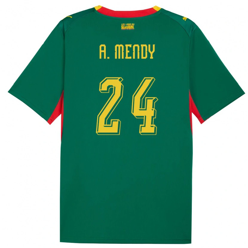 Danxen Mujer Camiseta Senegal Antoine Mendy #24 Verde Amarillo Rojo 2ª Equipación 26-28 La Camisa México