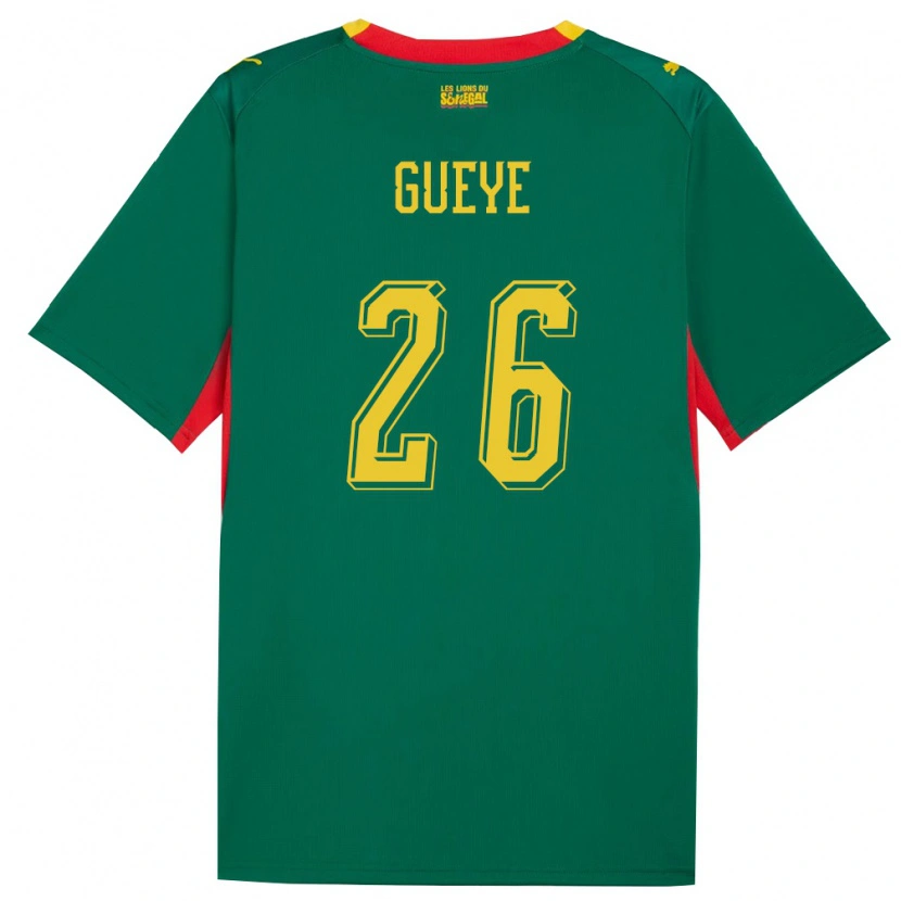 Danxen Mujer Camiseta Senegal Pape Gueye #26 Verde Amarillo Rojo 2ª Equipación 26-28 La Camisa México