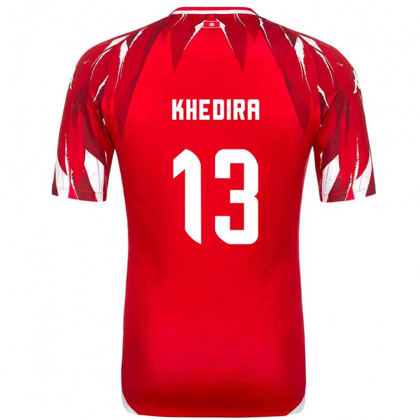Danxen Mujer Camiseta Túnez Rani Khedira #13 Rojo Blanco 2ª Equipación 26-28 La Camisa México