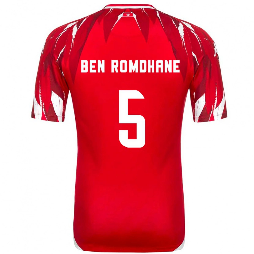 Danxen Mujer Camiseta Túnez Mohamed Ali Ben Romdhane #5 Rojo Blanco 2ª Equipación 26-28 La Camisa México