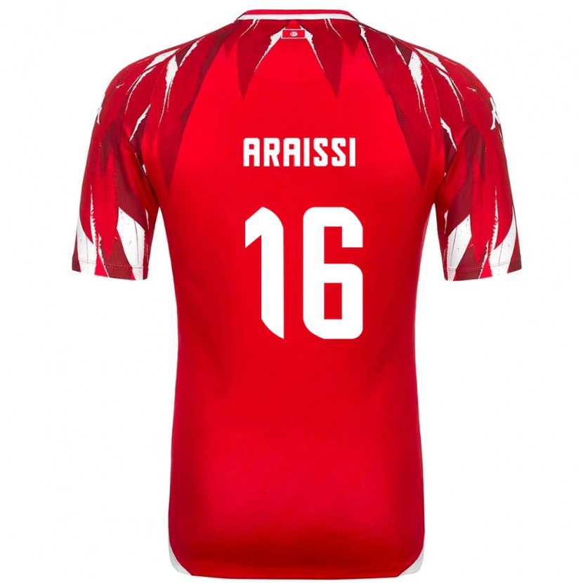 Danxen Mujer Camiseta Túnez Malek Araissi #16 Rojo Blanco 2ª Equipación 26-28 La Camisa México