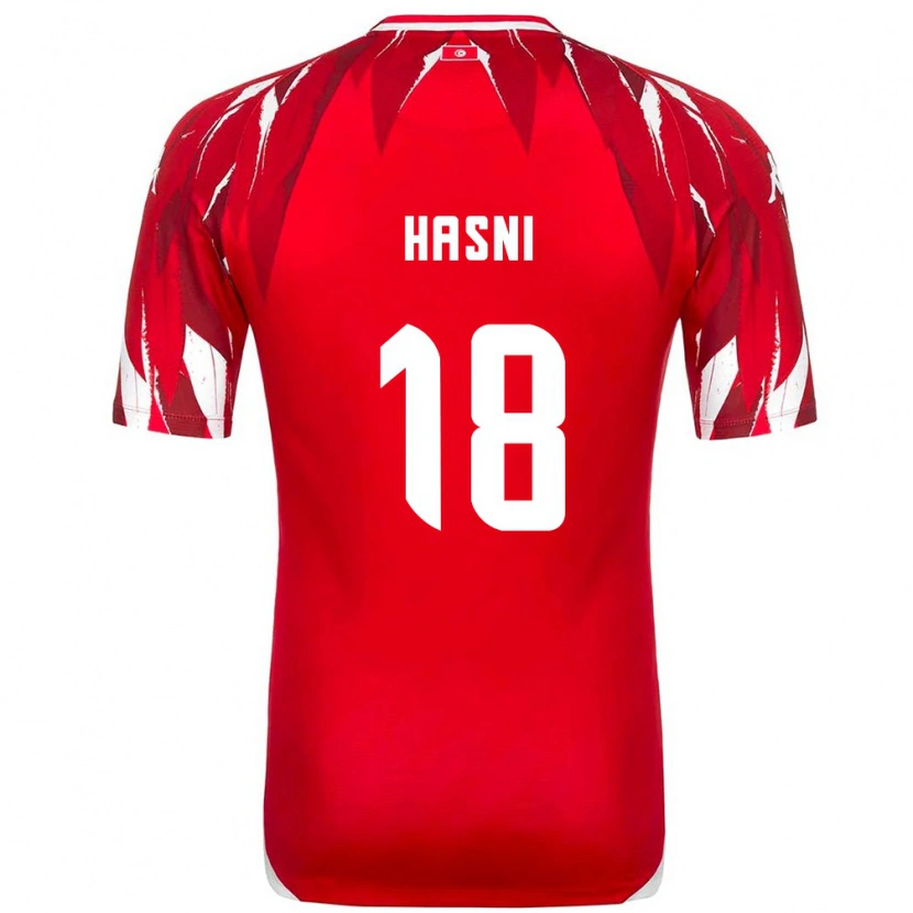 Danxen Mujer Camiseta Túnez Zinedine Hasni #18 Rojo Blanco 2ª Equipación 26-28 La Camisa México