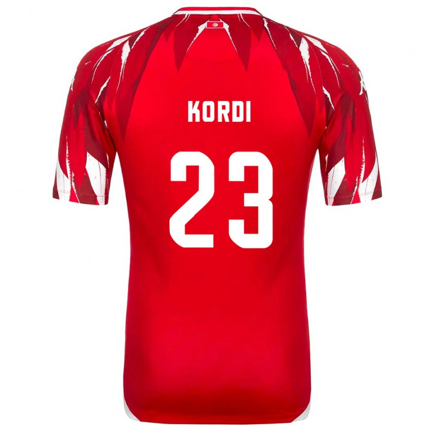 Danxen Mujer Camiseta Túnez Anes Kordi #23 Rojo Blanco 2ª Equipación 26-28 La Camisa México