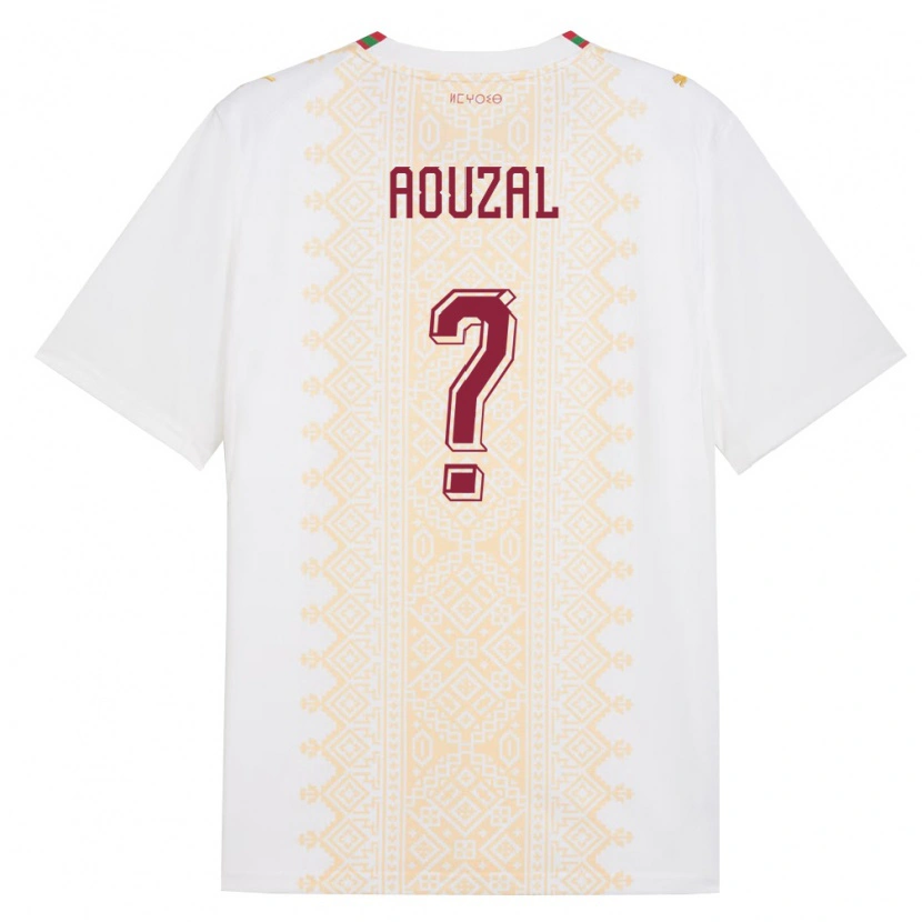Danxen Mujer Camiseta Marruecos Ilyas Aouzal #0 Blanco Oro Rojo 2ª Equipación 26-28 La Camisa México