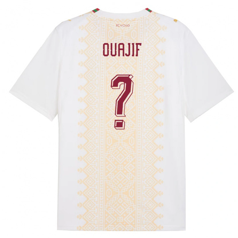 Danxen Mujer Camiseta Marruecos Naël Ouajif #0 Blanco Oro Rojo 2ª Equipación 26-28 La Camisa México