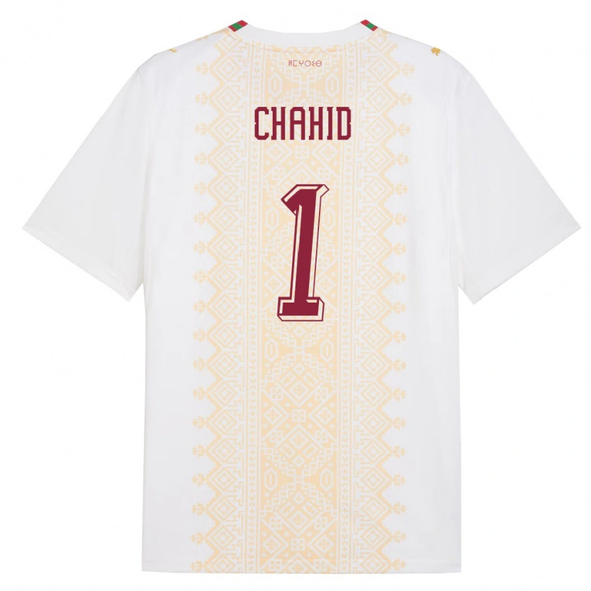 Danxen Mujer Camiseta Marruecos Nabil Chahid #1 Blanco Oro Rojo 2ª Equipación 26-28 La Camisa México