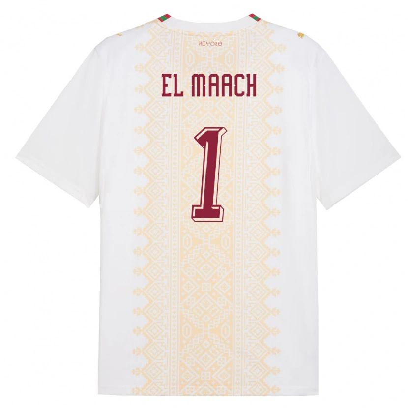 Danxen Mujer Camiseta Marruecos Adam El Maach #1 Blanco Oro Rojo 2ª Equipación 26-28 La Camisa México