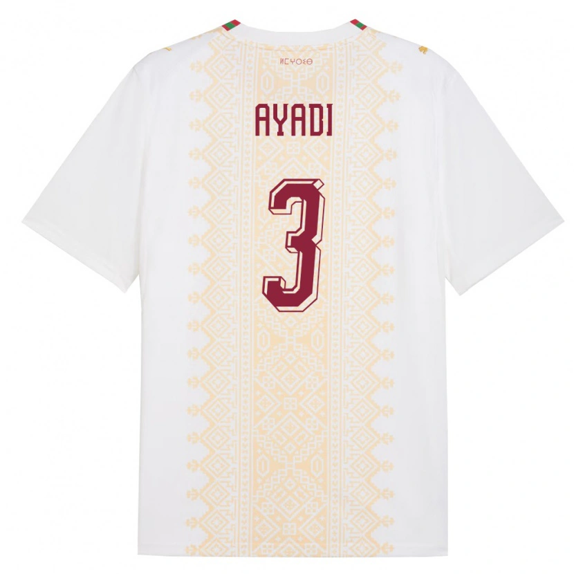 Danxen Mujer Camiseta Marruecos Akram Ayadi #3 Blanco Oro Rojo 2ª Equipación 26-28 La Camisa México