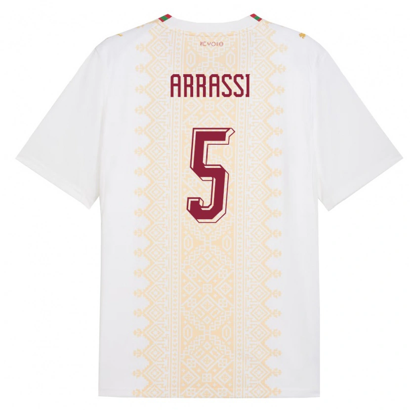 Danxen Mujer Camiseta Marruecos Bouchaib Arrassi #5 Blanco Oro Rojo 2ª Equipación 26-28 La Camisa México