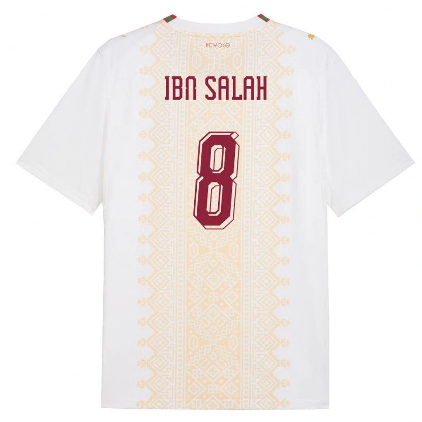 Danxen Mujer Camiseta Marruecos Oualid Ibn Salah #8 Blanco Oro Rojo 2ª Equipación 26-28 La Camisa México