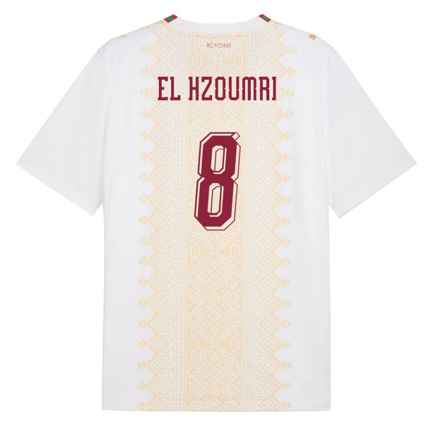 Danxen Mujer Camiseta Marruecos Yahya El Hzoumri #8 Blanco Oro Rojo 2ª Equipación 26-28 La Camisa México
