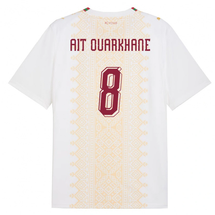 Danxen Mujer Camiseta Marruecos Khalid Aït Ouarkhane #8 Blanco Oro Rojo 2ª Equipación 26-28 La Camisa México