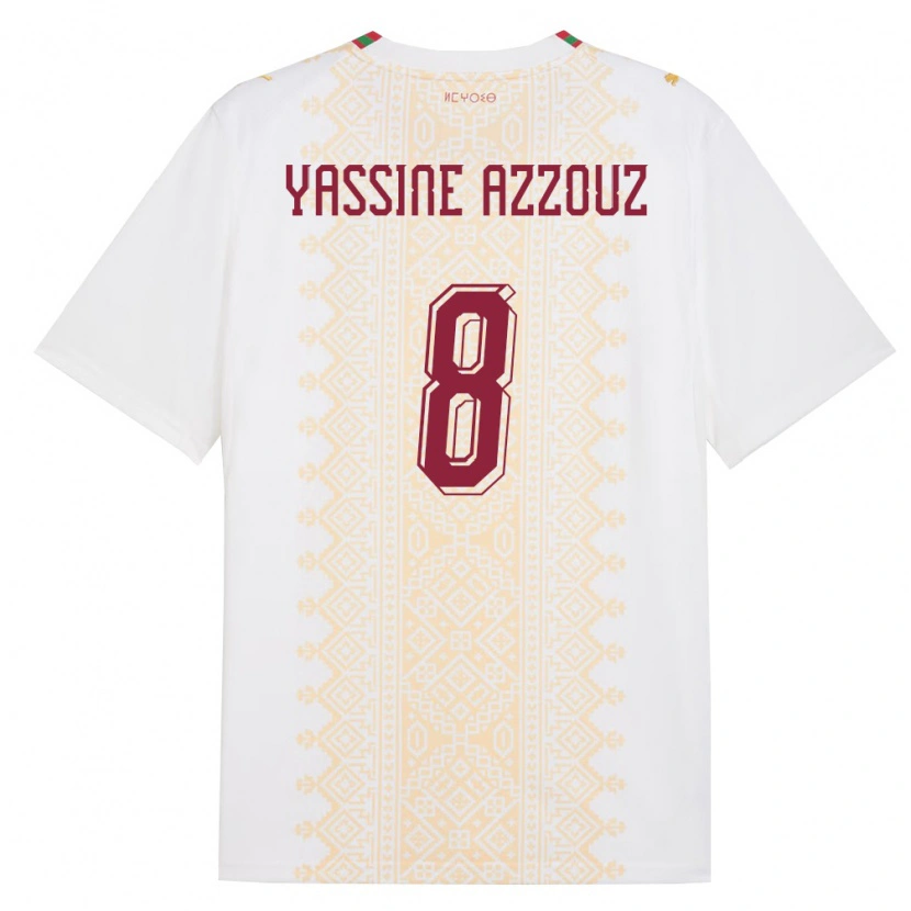 Danxen Mujer Camiseta Marruecos Mohamed Yassine Azzouz #8 Blanco Oro Rojo 2ª Equipación 26-28 La Camisa México