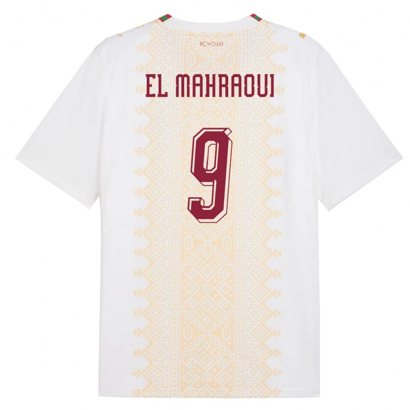 Danxen Mujer Camiseta Marruecos Anas El Mahraoui #9 Blanco Oro Rojo 2ª Equipación 26-28 La Camisa México