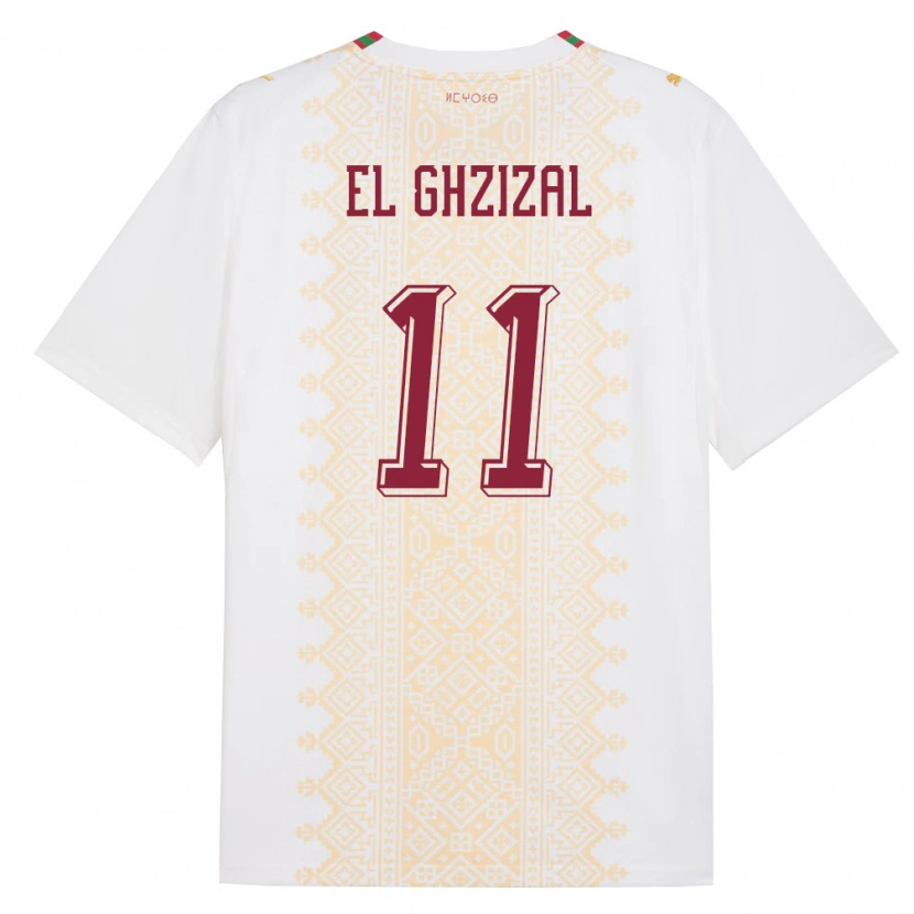 Danxen Mujer Camiseta Marruecos Anis El Ghzizal #11 Blanco Oro Rojo 2ª Equipación 26-28 La Camisa México