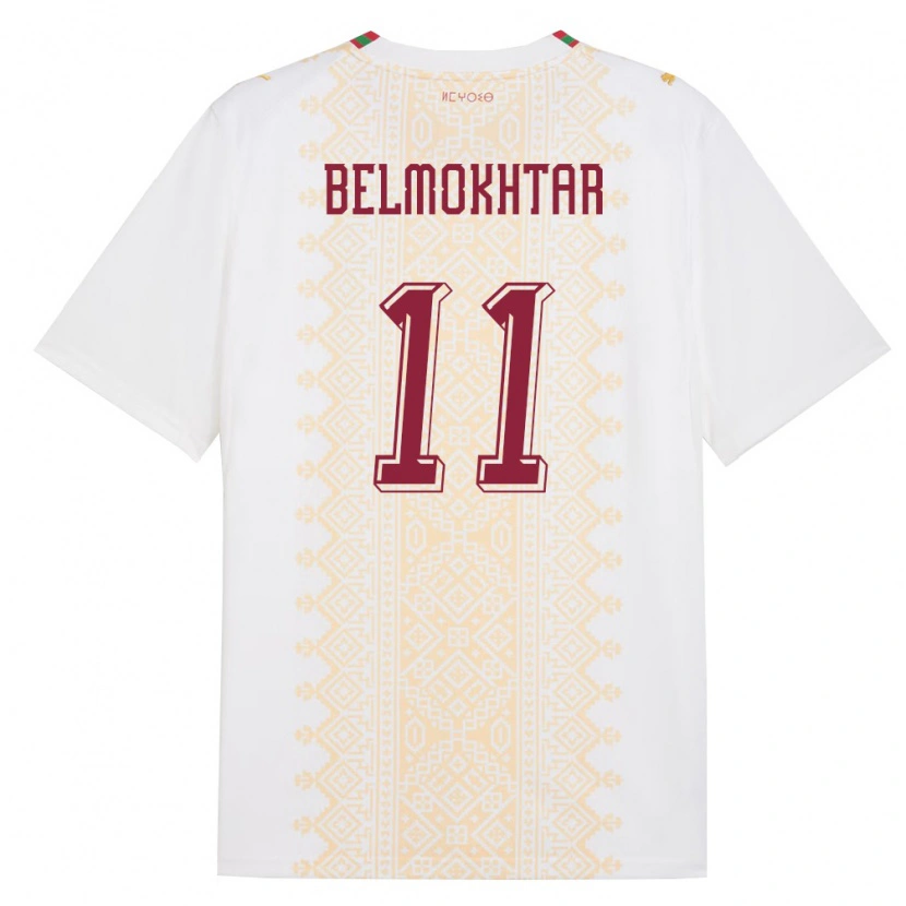 Danxen Mujer Camiseta Marruecos Ilies Belmokhtar #11 Blanco Oro Rojo 2ª Equipación 26-28 La Camisa México