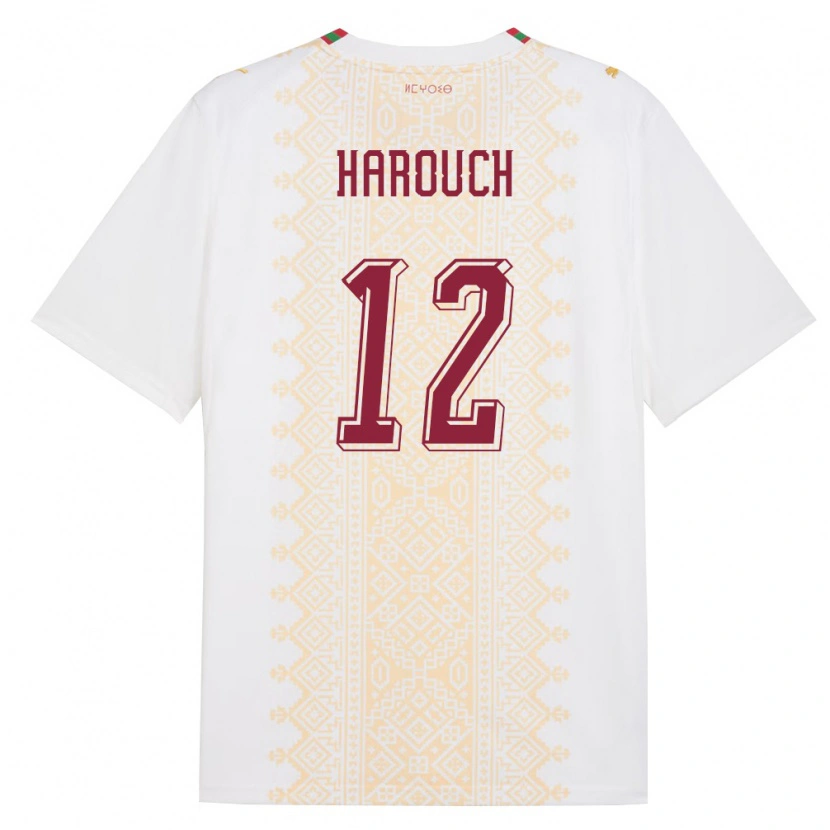 Danxen Mujer Camiseta Marruecos Mohamed Harouch #12 Blanco Oro Rojo 2ª Equipación 26-28 La Camisa México