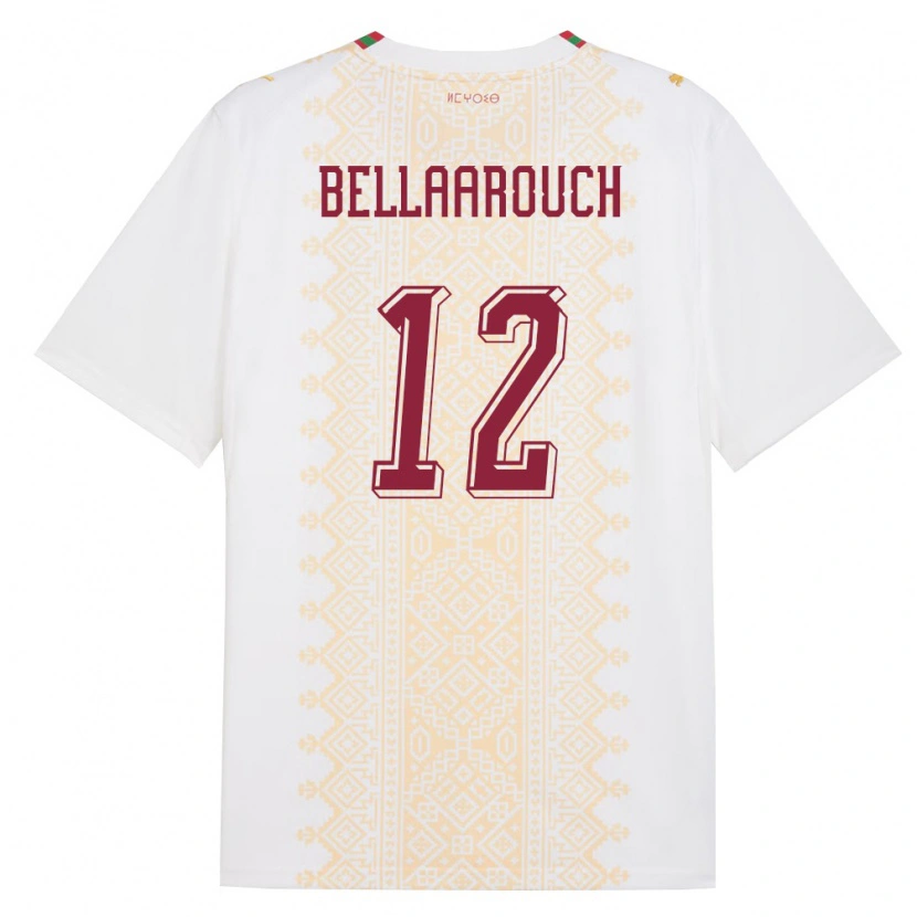 Danxen Mujer Camiseta Marruecos Alaa Bellaarouch #12 Blanco Oro Rojo 2ª Equipación 26-28 La Camisa México