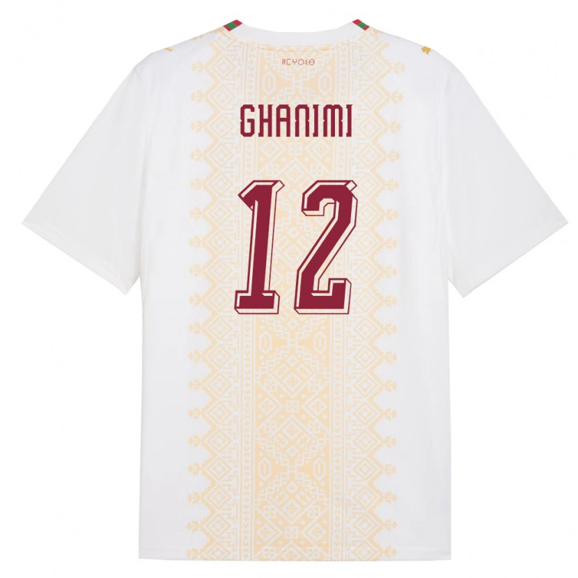 Danxen Mujer Camiseta Marruecos Rachid Ghanimi #12 Blanco Oro Rojo 2ª Equipación 26-28 La Camisa México