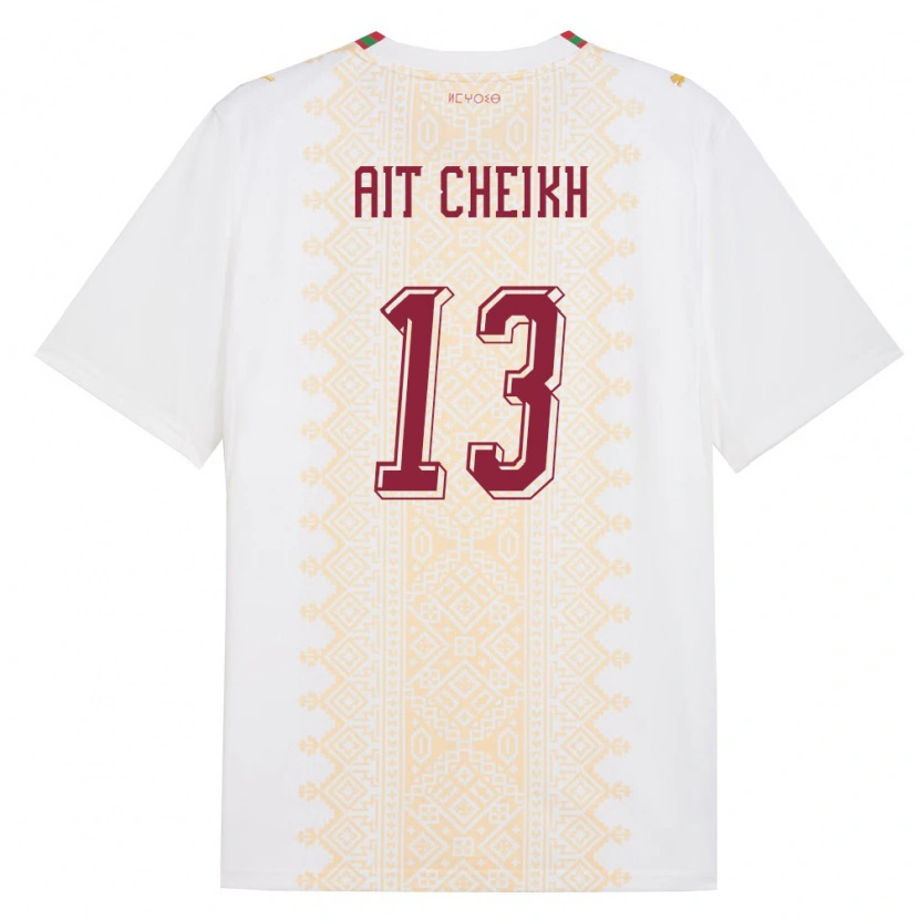 Danxen Mujer Camiseta Marruecos Driss Ait Cheikh #13 Blanco Oro Rojo 2ª Equipación 26-28 La Camisa México