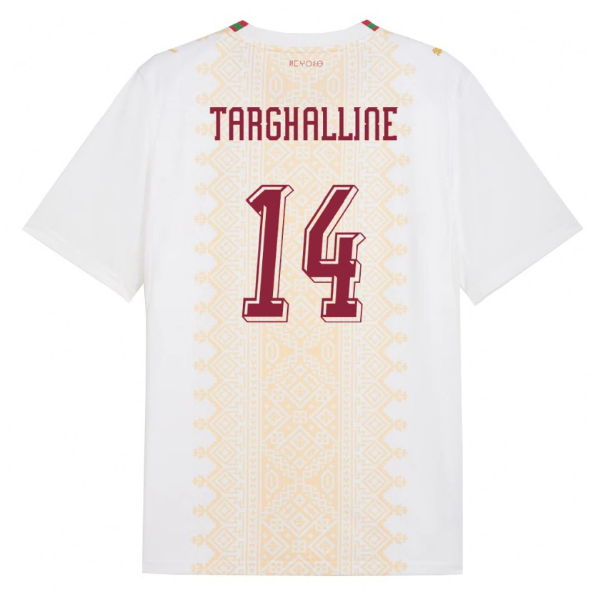Danxen Mujer Camiseta Marruecos Oussama Targhalline #14 Blanco Oro Rojo 2ª Equipación 26-28 La Camisa México