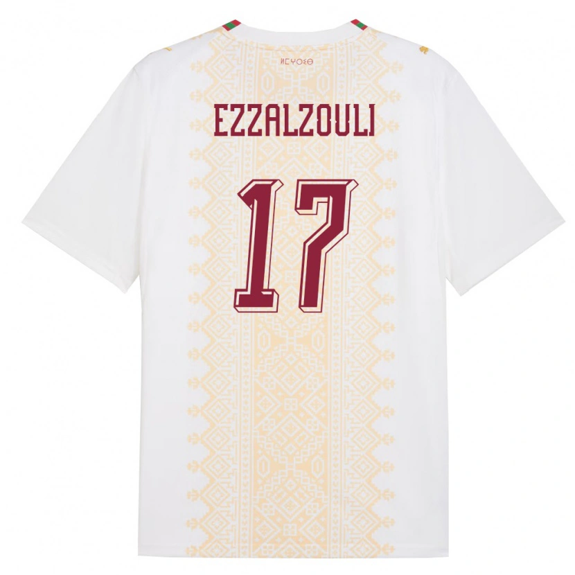 Danxen Mujer Camiseta Marruecos Abde Ezzalzouli #17 Blanco Oro Rojo 2ª Equipación 26-28 La Camisa México