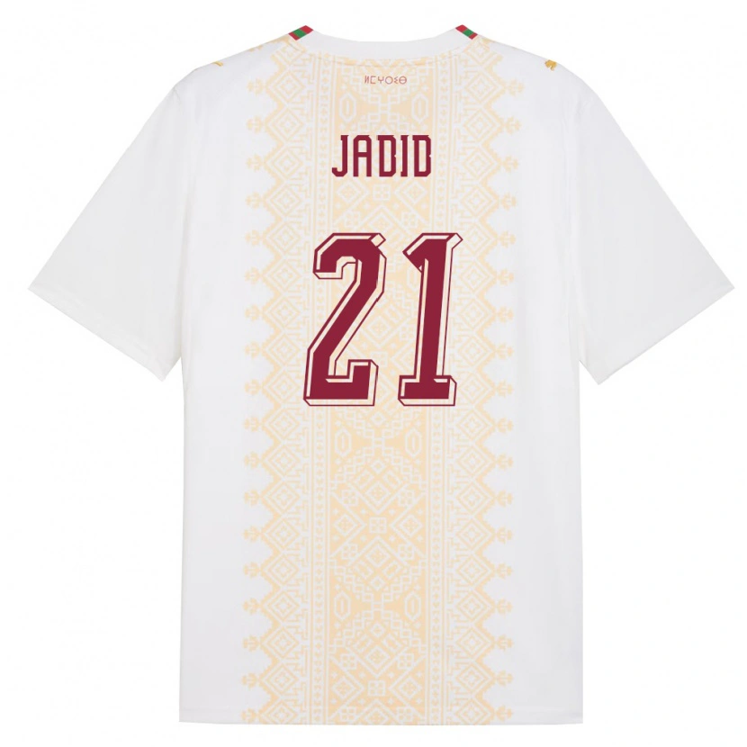 Danxen Mujer Camiseta Marruecos Akram Jadid #21 Blanco Oro Rojo 2ª Equipación 26-28 La Camisa México