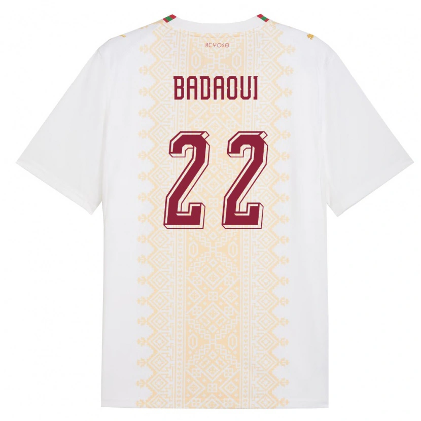 Danxen Mujer Camiseta Marruecos Yassine Badaoui #22 Blanco Oro Rojo 2ª Equipación 26-28 La Camisa México