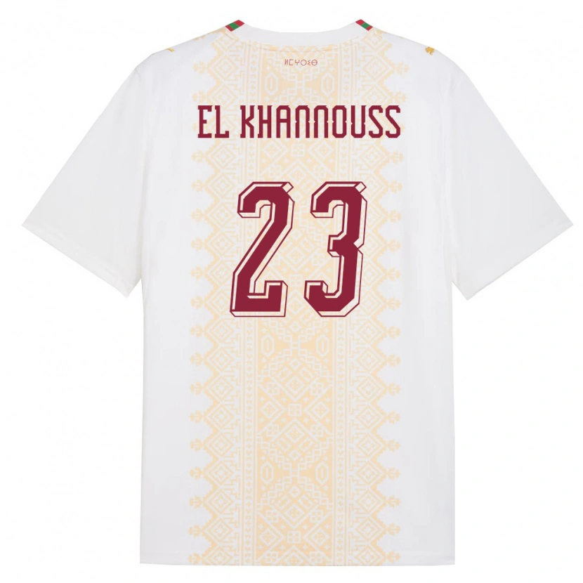 Danxen Mujer Camiseta Marruecos Bilal El Khannouss #23 Blanco Oro Rojo 2ª Equipación 26-28 La Camisa México