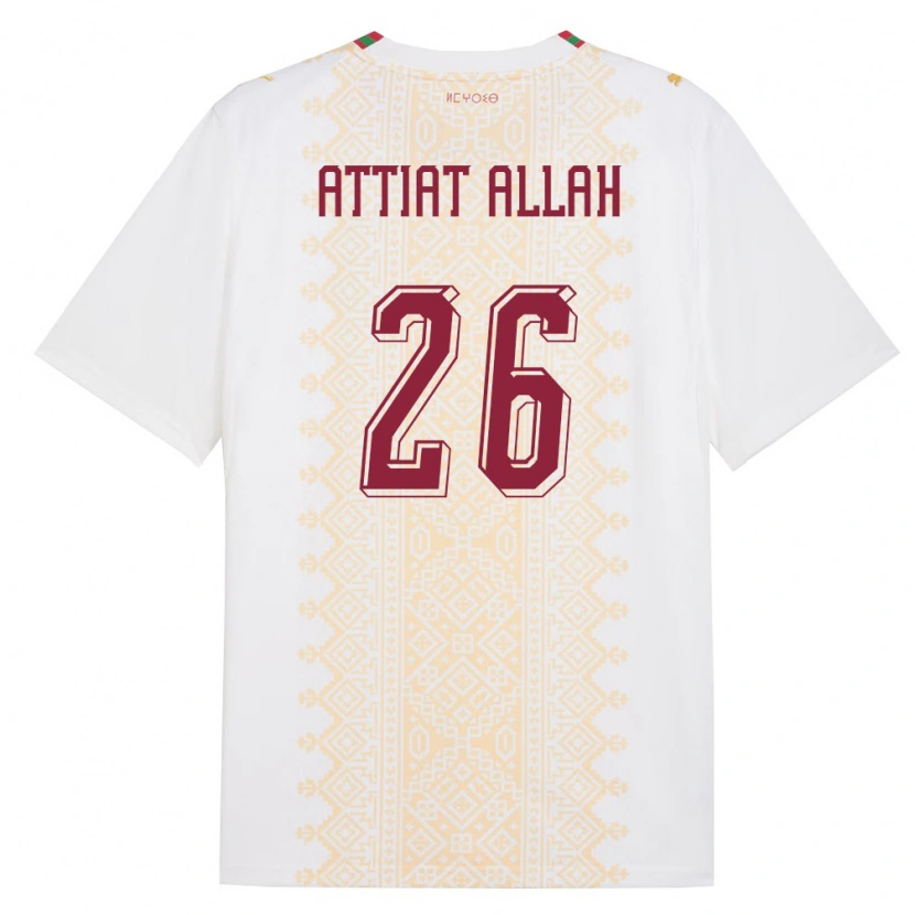Danxen Mujer Camiseta Marruecos Yahia Attiat-Allah #26 Blanco Oro Rojo 2ª Equipación 26-28 La Camisa México