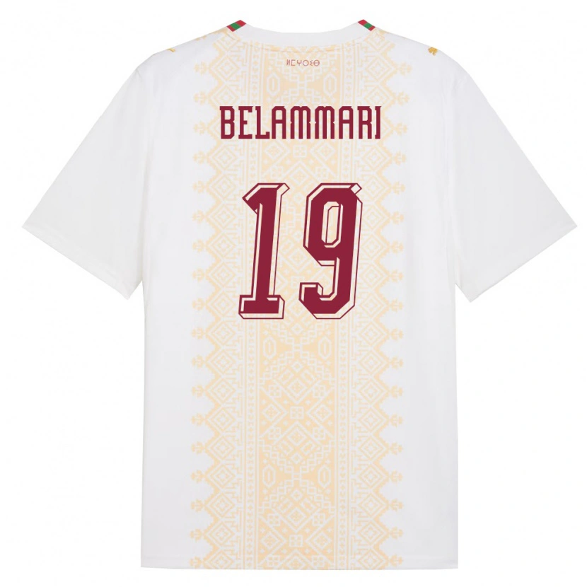 Danxen Mujer Camiseta Marruecos Youssef Belammari #19 Blanco Oro Rojo 2ª Equipación 26-28 La Camisa México