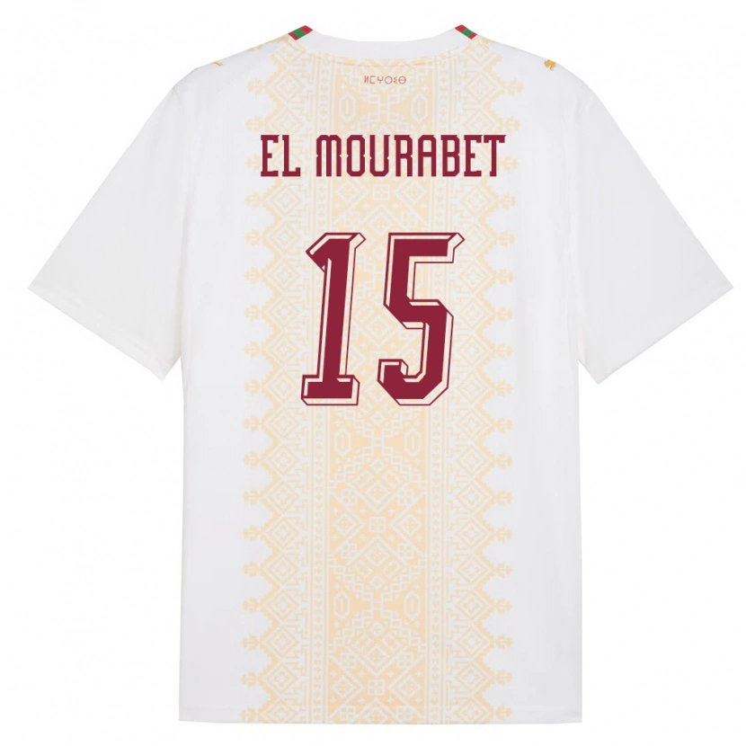 Danxen Mujer Camiseta Marruecos Samir El Mourabet #15 Blanco Oro Rojo 2ª Equipación 26-28 La Camisa México