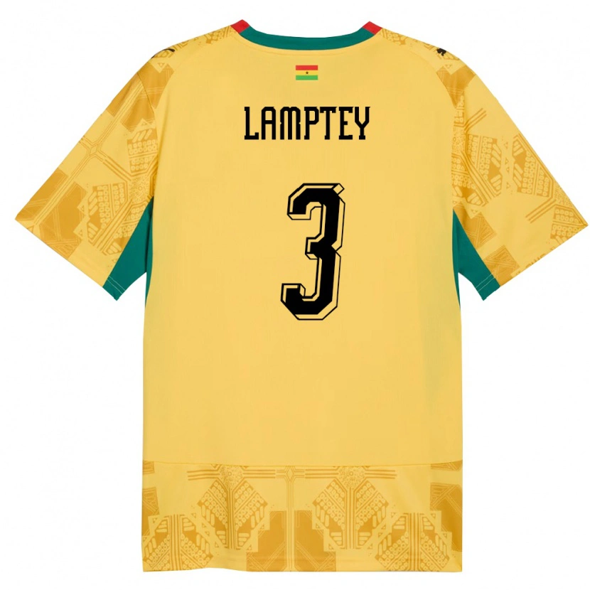 Danxen Mujer Camiseta Ghana Tariq Lamptey #3 Amarillo Rojo Negro 2ª Equipación 26-28 La Camisa México