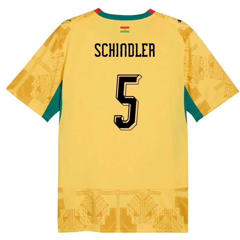 Danxen Mujer Camiseta Ghana Kingsley Schindler #5 Amarillo Rojo Negro 2ª Equipación 26-28 La Camisa México