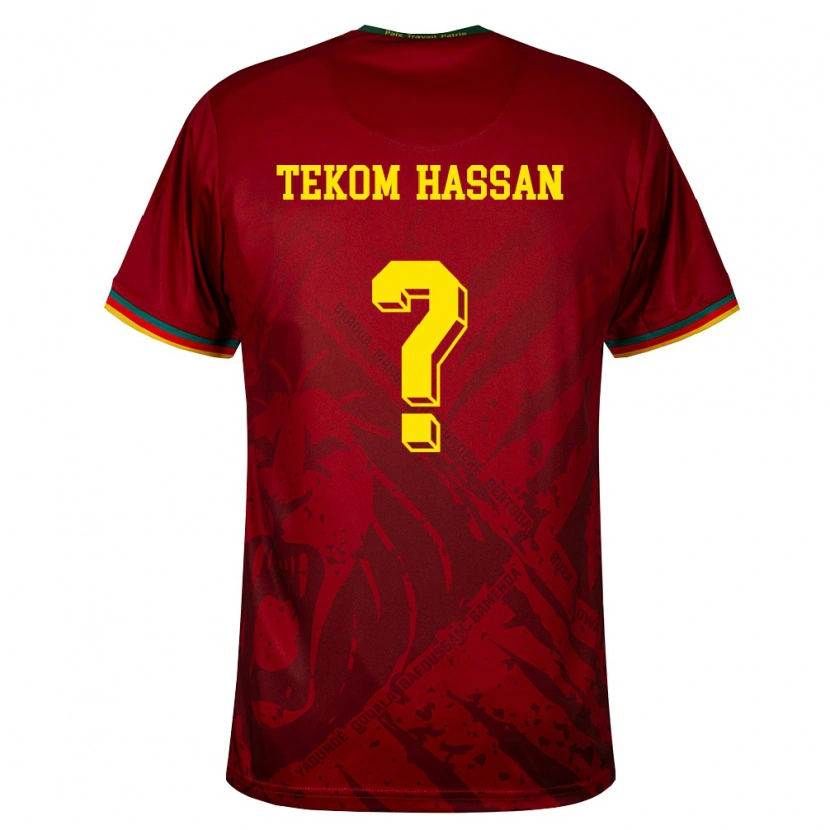 Danxen Mujer Camiseta Camerún Hakimi Tekom Hassan #0 Rojo Oscuro Verde Amarillo 2ª Equipación 26-28 La Camisa México