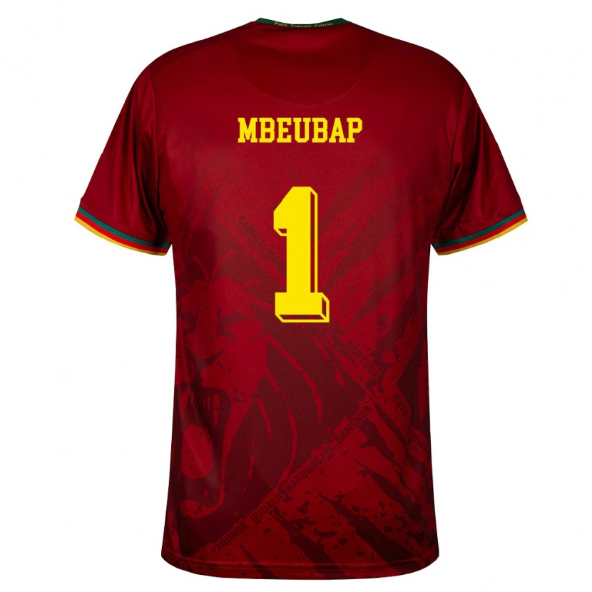 Danxen Mujer Camiseta Camerún Jacques Mbeubap #1 Rojo Oscuro Verde Amarillo 2ª Equipación 26-28 La Camisa México