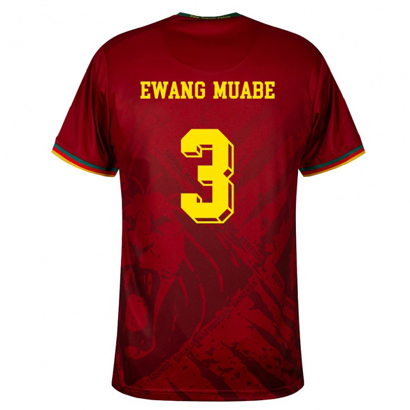 Danxen Mujer Camiseta Camerún Ebong Ewang Muabe #3 Rojo Oscuro Verde Amarillo 2ª Equipación 26-28 La Camisa México