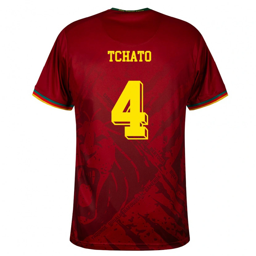 Danxen Mujer Camiseta Camerún Enzo Tchato #4 Rojo Oscuro Verde Amarillo 2ª Equipación 26-28 La Camisa México