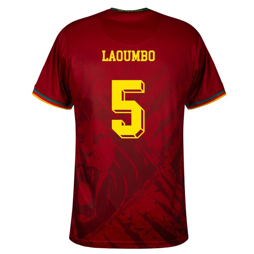 Danxen Mujer Camiseta Camerún Bere Laoumbo #5 Rojo Oscuro Verde Amarillo 2ª Equipación 26-28 La Camisa México