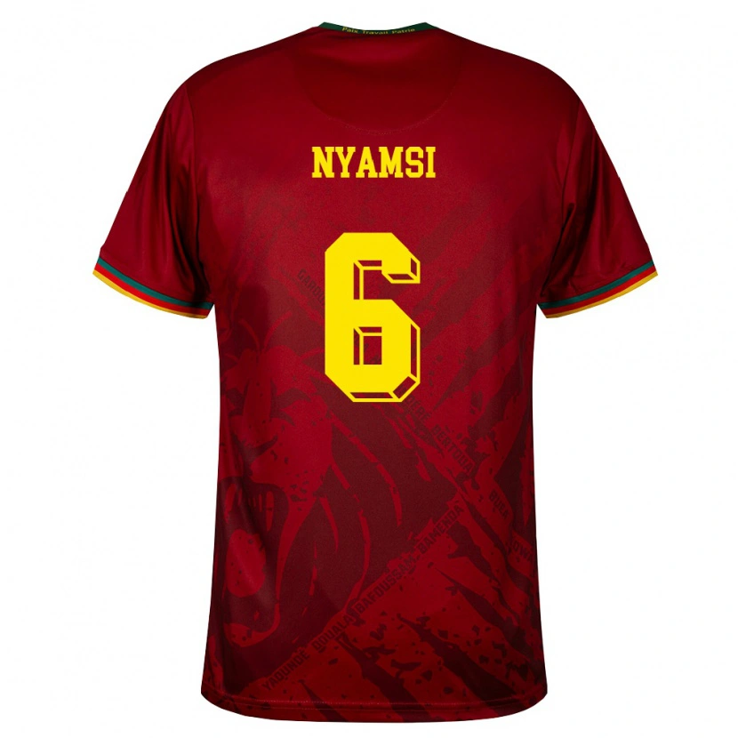 Danxen Mujer Camiseta Camerún Gerzino Nyamsi #6 Rojo Oscuro Verde Amarillo 2ª Equipación 26-28 La Camisa México